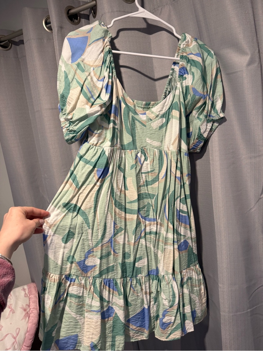 Nine West Mint Green Abstract Print Puff Sleeve Mini Dress